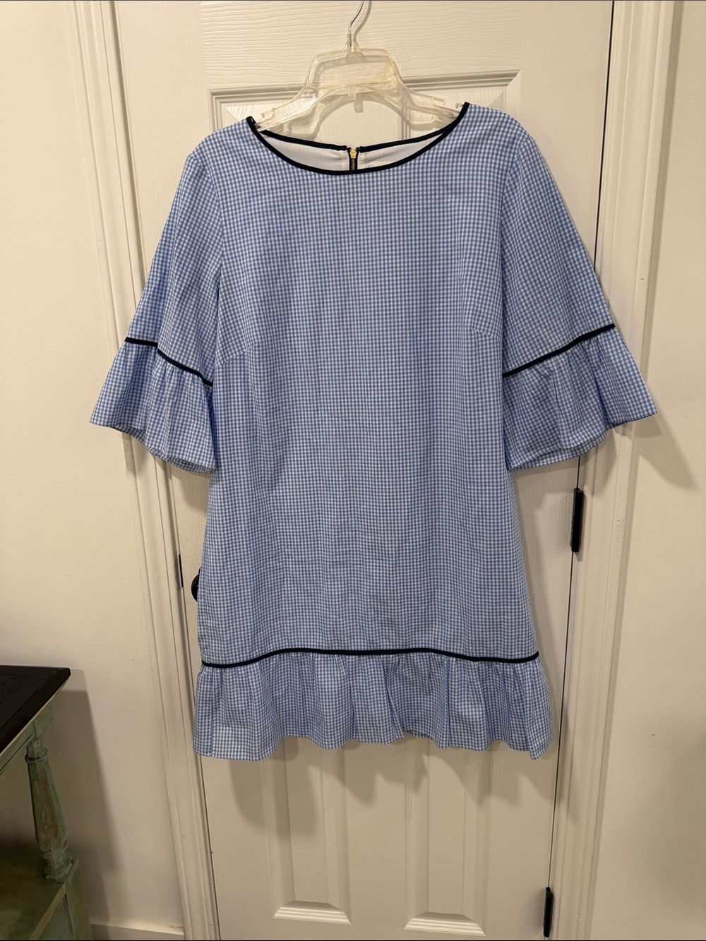 Sail to Sable Blue Gingham Dress with Black Trim
